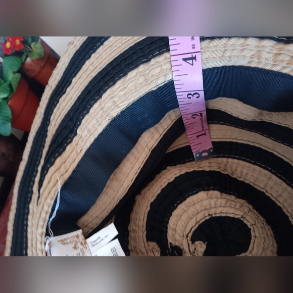 Cappelli Straworld ~ Tan & Black Wide Brim Striped Sun Hat OS - Picture 2 of 10